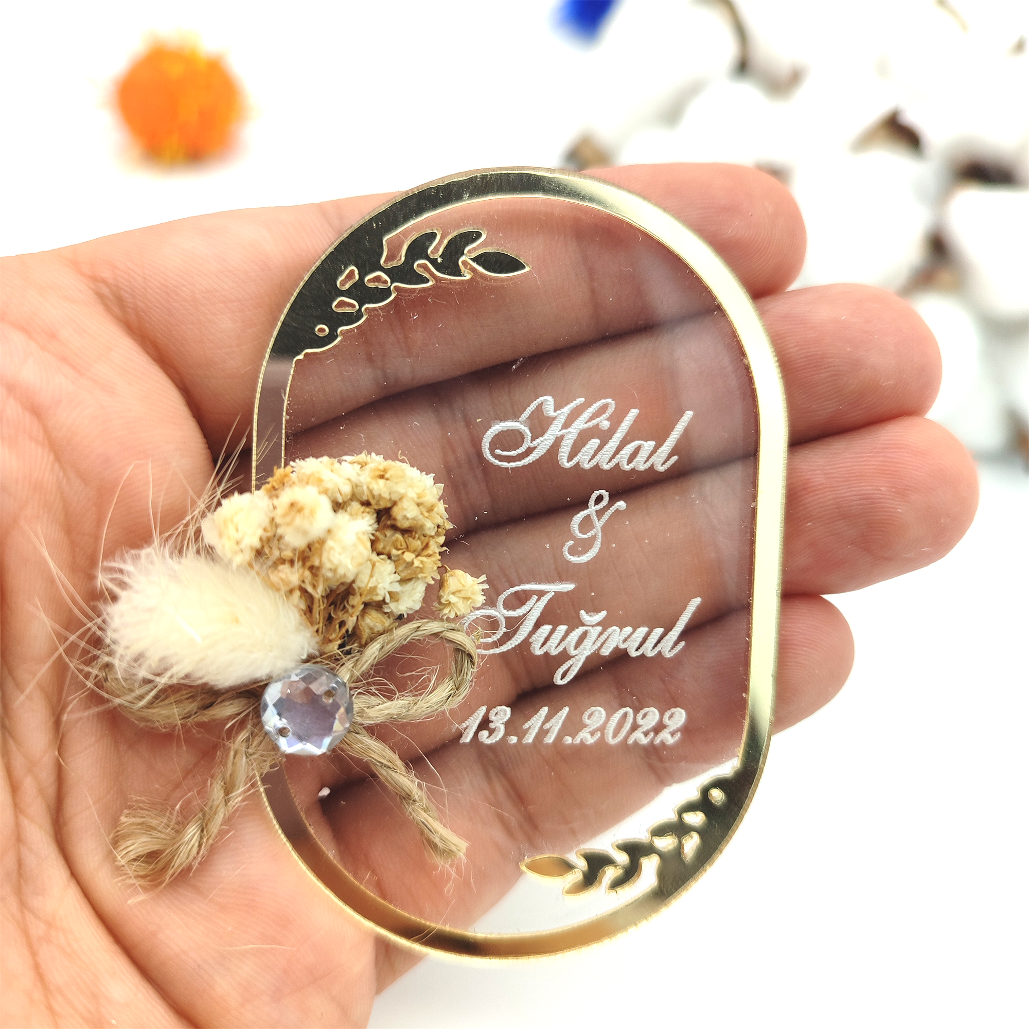 Bomboniere matrimonio ospite, oro argento acrilico Magnete da Frigorifero comunione cresima bomboniere battesimo,, compleanno